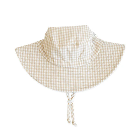 Chapeau Soleil Pour Bébé Gingham Crème Et Beige 0-6 Mois