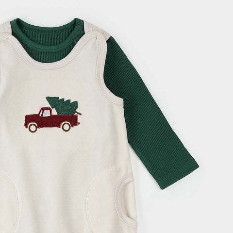 Ensemble Salopette Thermique Rayée Vert Foncé