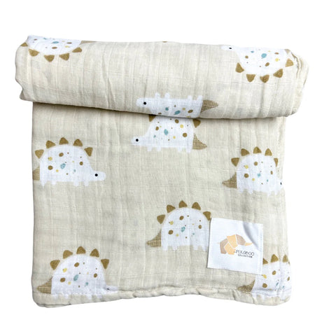 Mousseline Coton Dinosaures Beige