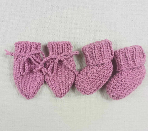 Kit Bas & Mitaines Rose Foncé (0-3 Mois)