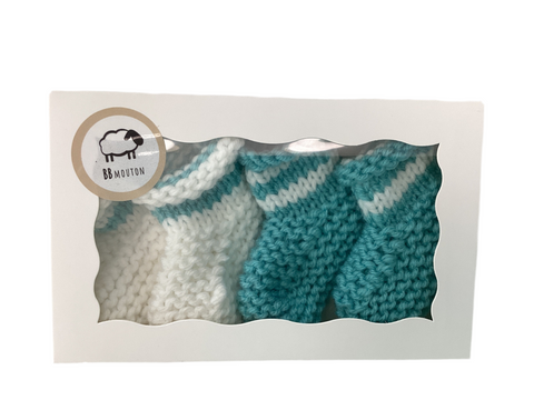 Duo Bas Bleu Turquoise & Blanc Rayé (0-3 Mois)