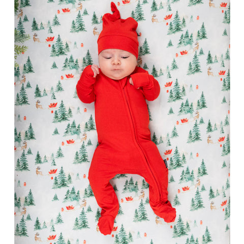 Pyjama Bambou Avec Pieds Santa Red