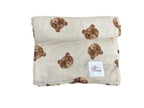 Mousseline Bambou Ourson Beige & Brun