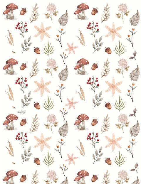 Doudou Peluche Feuillage & Champignons (Endos Beige)