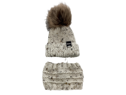 Tuque Évolutive & Cache-cou Beige Moustaché (0-6 Mois)