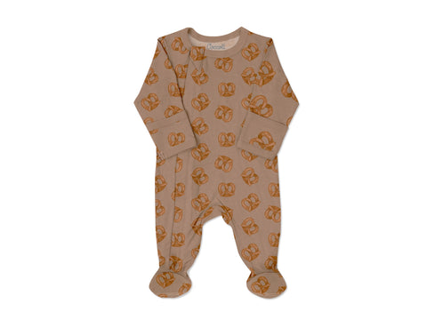 Pyjama En Modal Avec Pieds Brun Imprimé Pretzel X La Petite Ourse