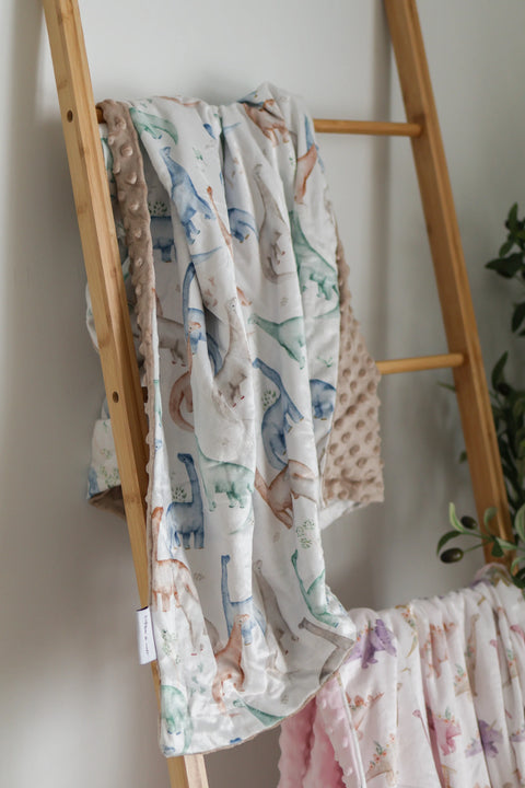 Couvertures Minky Dino Bleu