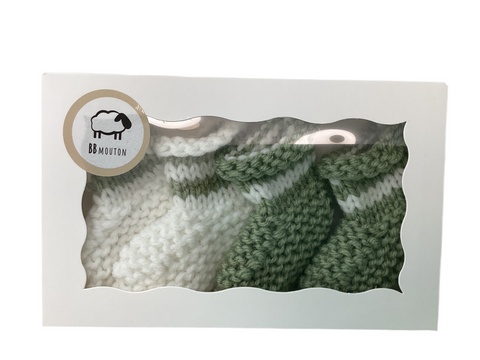 Duo Bas Blanc & Vert Rayé (0-3 Mois)