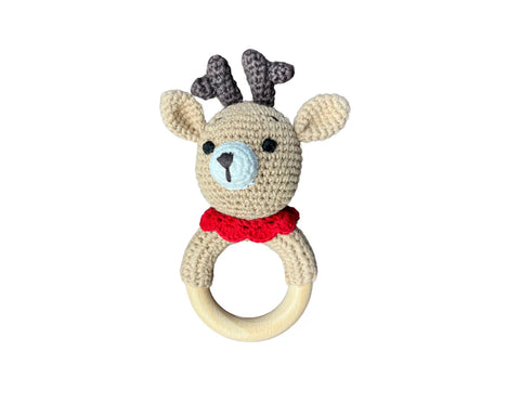 Hochet Bois Et Crochet Renne Au Nez Rouge