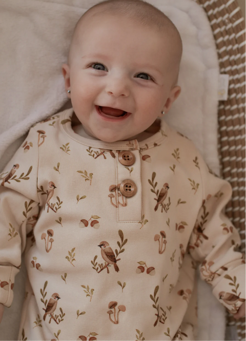 Onesie Évolutif Beige Avec Motifs Oiseaux