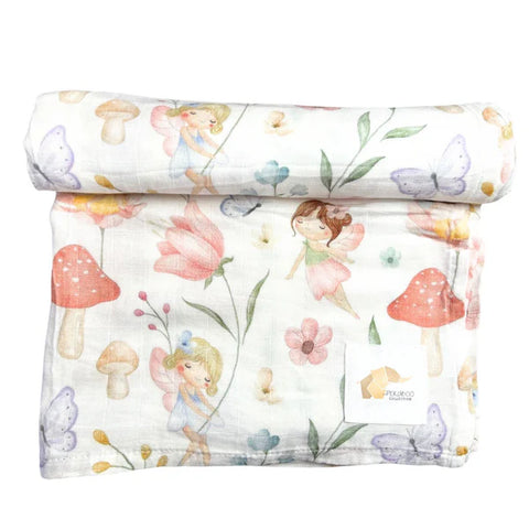 Mousseline Bambou Fée Fleurs Champignons