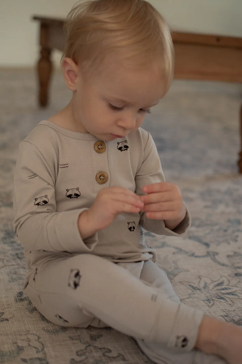 Onesie Évolutif Gris Motif Ratons Laveurs