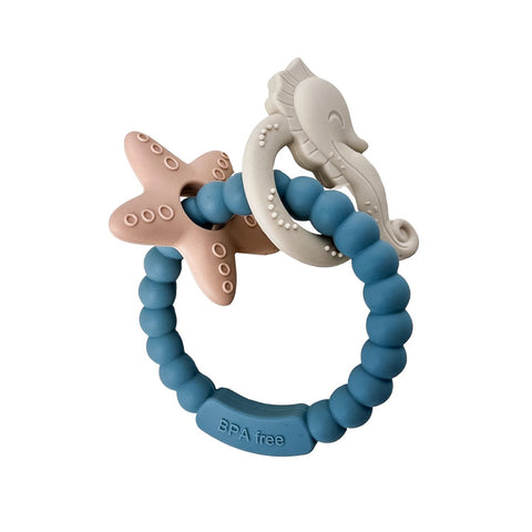 Jouet De Dentition Anneau Silicone Hippocampe Étoile De Mer Bleu