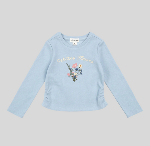 Haut Côtelé Bleu Céleste Petites Fleurs