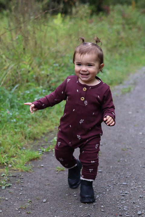 Onesie Évolutif Prune Motif Fleurs