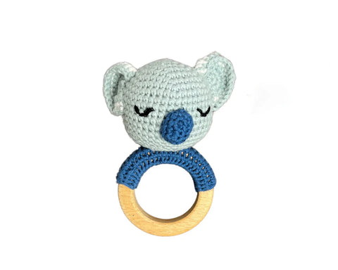 Hochet Bois Et Crochet Koala Bleu