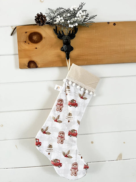 Bas De Noël Voiture & Pain D'épices Carreauté Beige