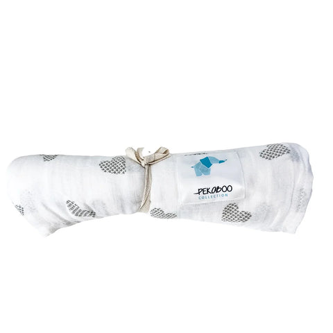 Mousseline Coton Cœur Gris