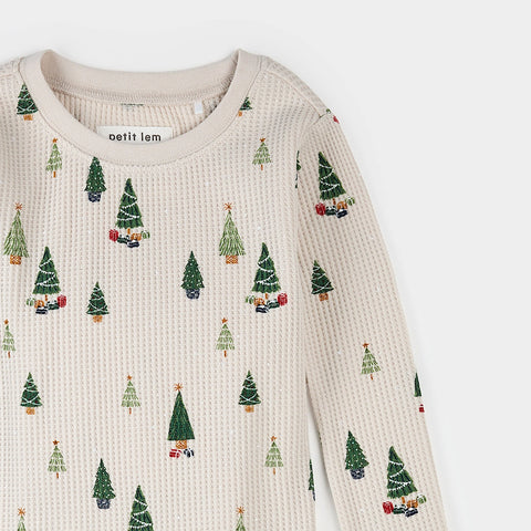Ensemble Pyjama Crème Imprimé Sapins Festifs Pour Bébé