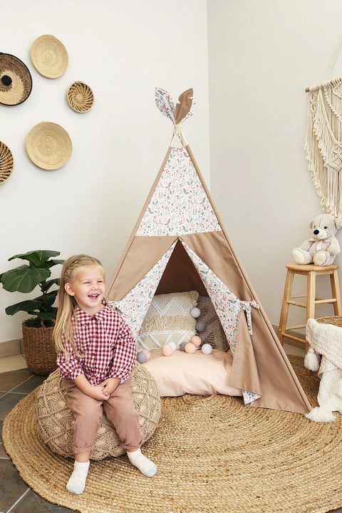 Tipi Avec Fenêtre Pêche Fleurs Minuscules