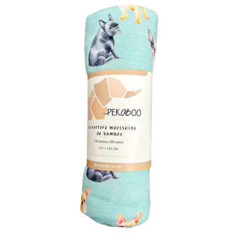 Mousseline Bambou Bouledogue Français Turquoise