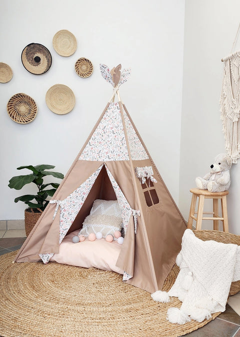 Tipi Avec Fenêtre Pêche Fleurs Minuscules