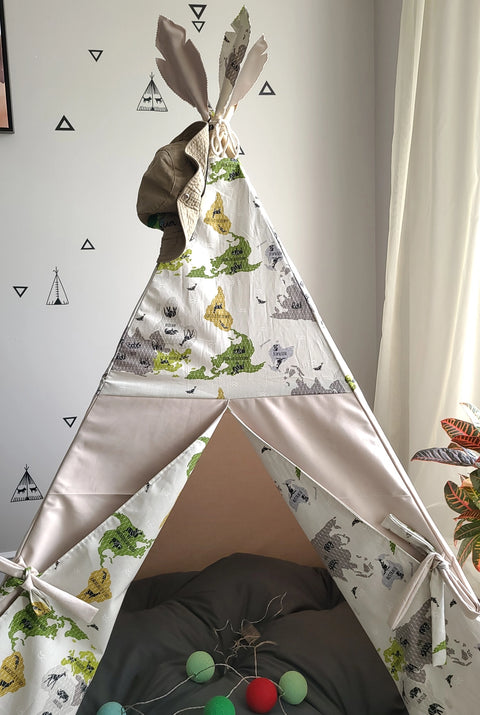 Tente « World Animal Map Taupe Play » Beige & Vert