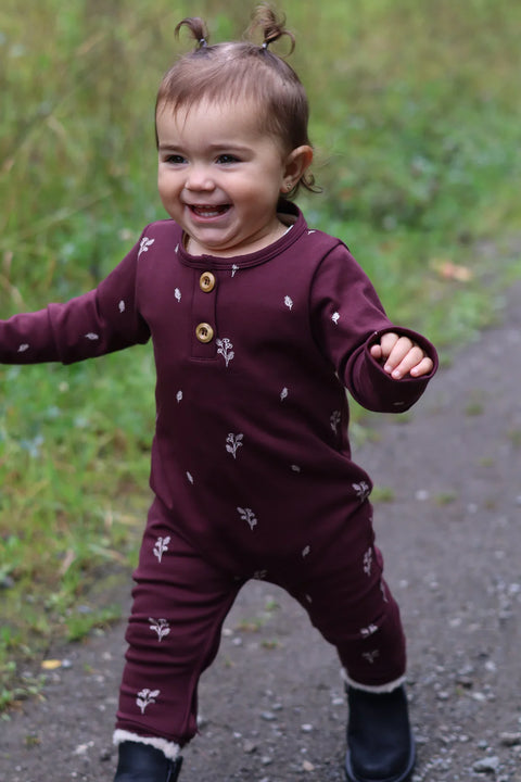 Onesie Évolutif Prune Motif Fleurs