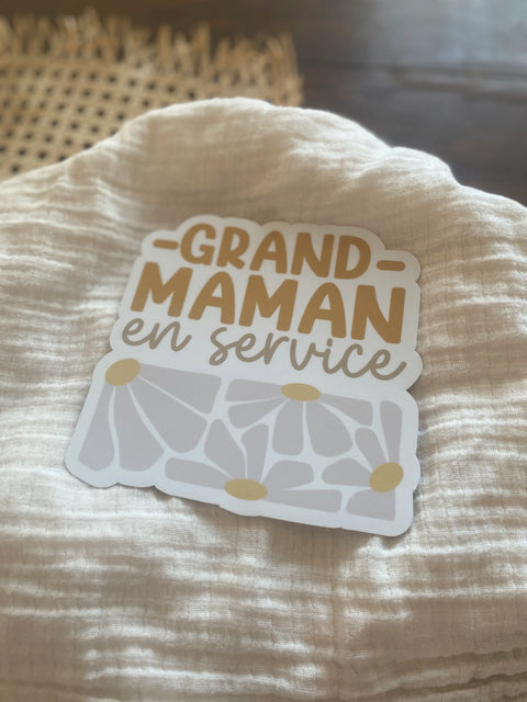 Autocollant Voiture « Grand-maman En Service» Marguerites