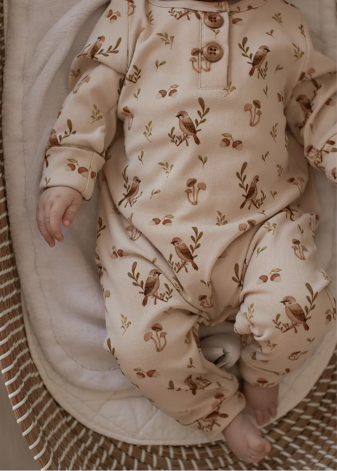 Onesie Évolutif Beige Avec Motifs Oiseaux