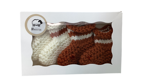 Duo Bas Rouille & Crème Rayé (0-3 Mois)