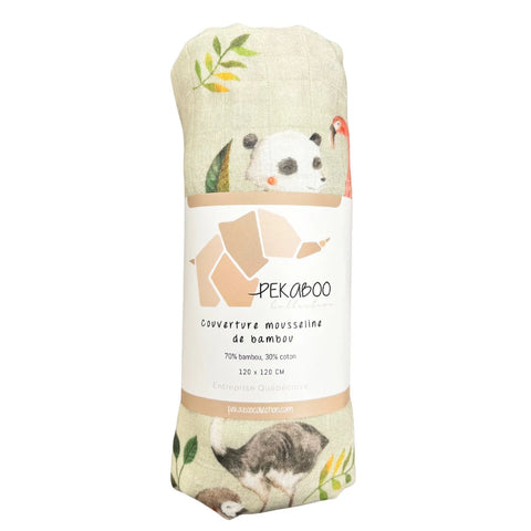 Mousseline Bambou Tortue, Flamants, Ours, Pandas, Canard Sauge