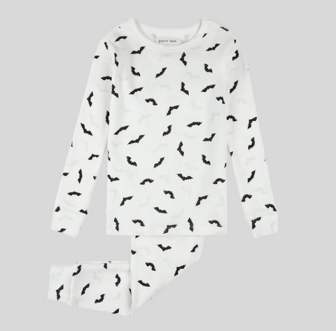 Ensemble Pyjama Blanc Cassé À Imprimé De Chauve-souris phosphorescent