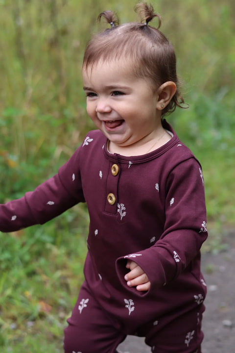 Onesie Évolutif Prune Motif Fleurs