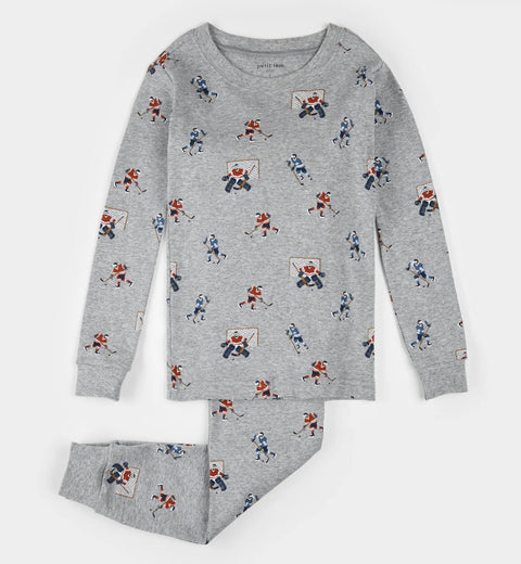 Ensemble De Pyjama Gris Chiné À Imprimé De Joueurs De Hockey