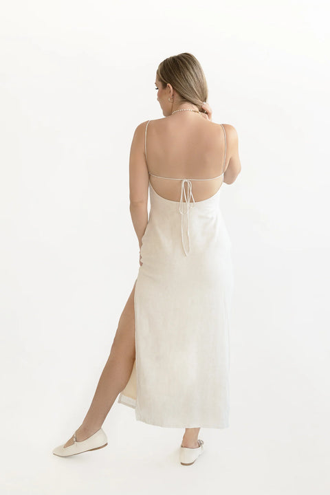 Claire Robe Maxi En Lin Pour Femmes Beige