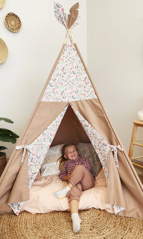 Tipi Avec Fenêtre Pêche Fleurs Minuscules