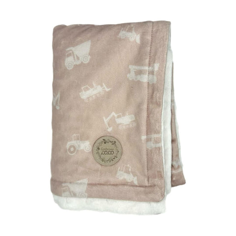 Doudou Minky Tracteur Blanc Fond Beige