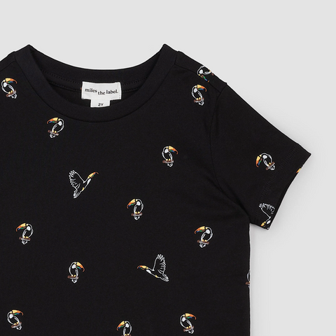 T-shirt Noir À Imprimé De Toucan