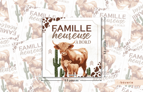 Autocollant Voiture « Famille Heureuse À Bord » (Vaches Highland)
