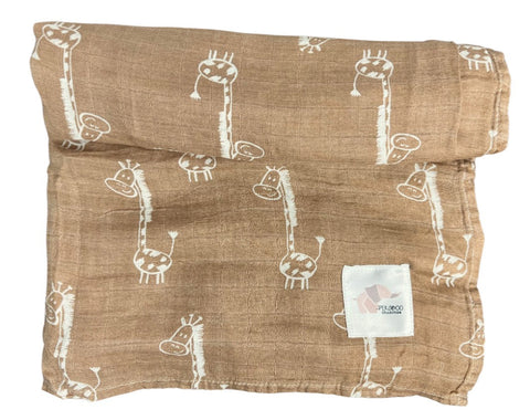 Mousseline Coton Girafes Blanc & Brun