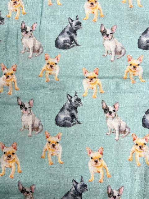 Mousseline Bambou Bouledogue Français Turquoise