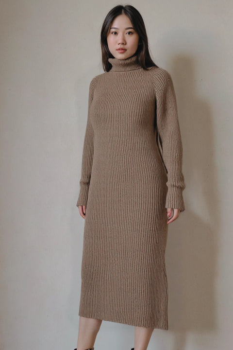 Emma Robe Maxi À Col Roulé Pour Femmes Taupe