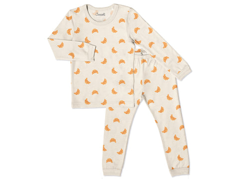 Pyjama En Modal Manches Longues Beige Imprimé Croissants X La Petite Ourse