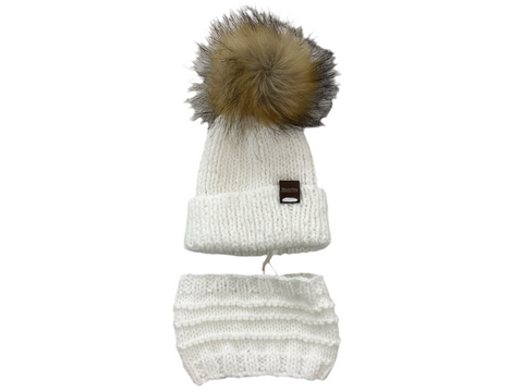 Tuque Évolutive & Cache-cou Blanc (0-6 Mois)