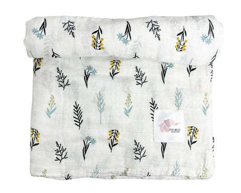 Mousseline Bambou Feuillus Marine