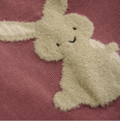 Chandail Sans Manches En Tricot Rose Avec Broderie De Lapin