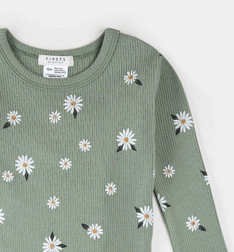 Ensemble Pyjamas Vert Sauge À Imprimé De Marguerites