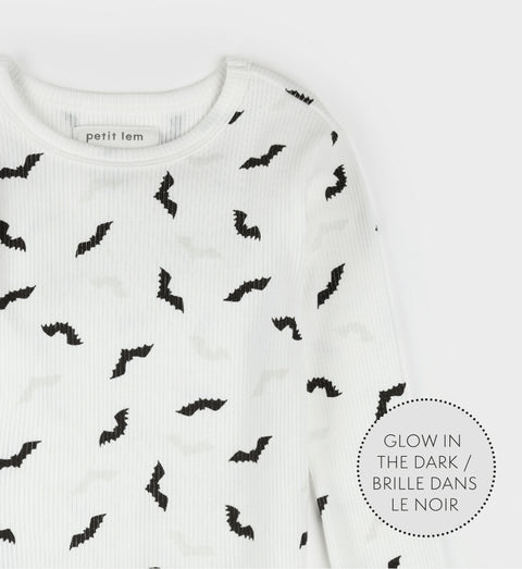 Ensemble Pyjama Blanc Cassé À Imprimé De Chauve-souris phosphorescent