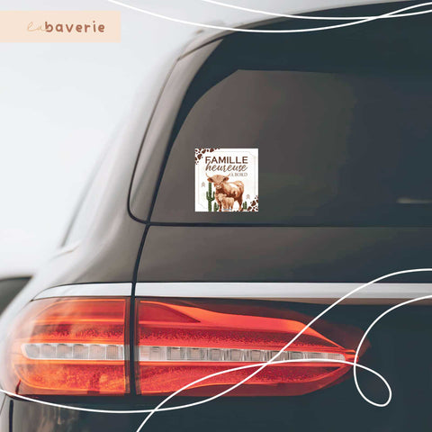 Autocollant Voiture « Famille Heureuse À Bord » (Vaches Highland)